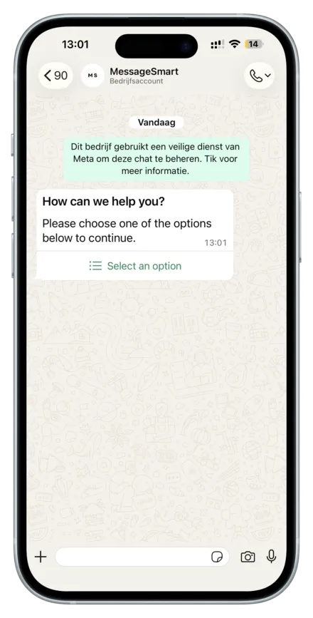 WhatsApp list message (collapsed)