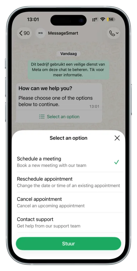 WhatsApp list message (expanded)