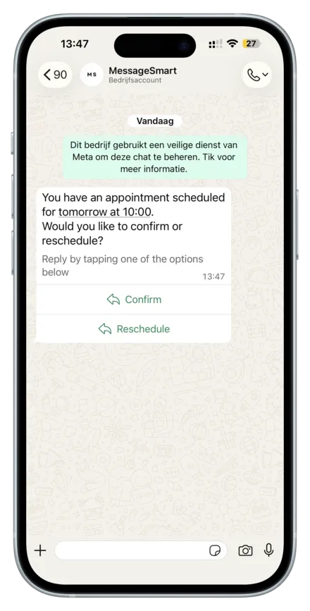 WhatsApp text message example